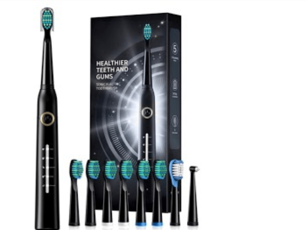 TEETHEORY Rotating Electric Toothbrush for Adults with multiple replacement brush heads, featuring five cleaning modes for healthier teeth and gums.