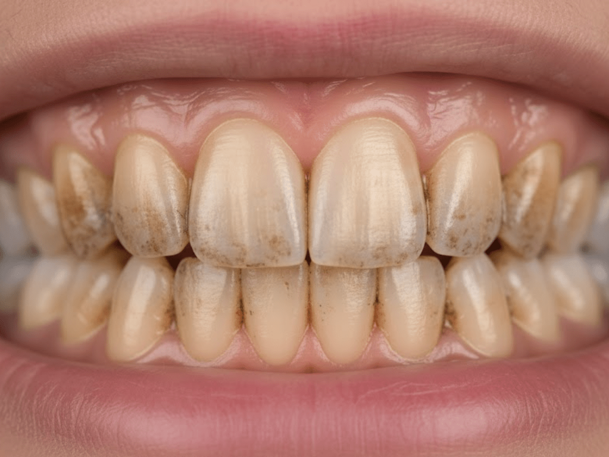 teeth with visible brown and yellow stains