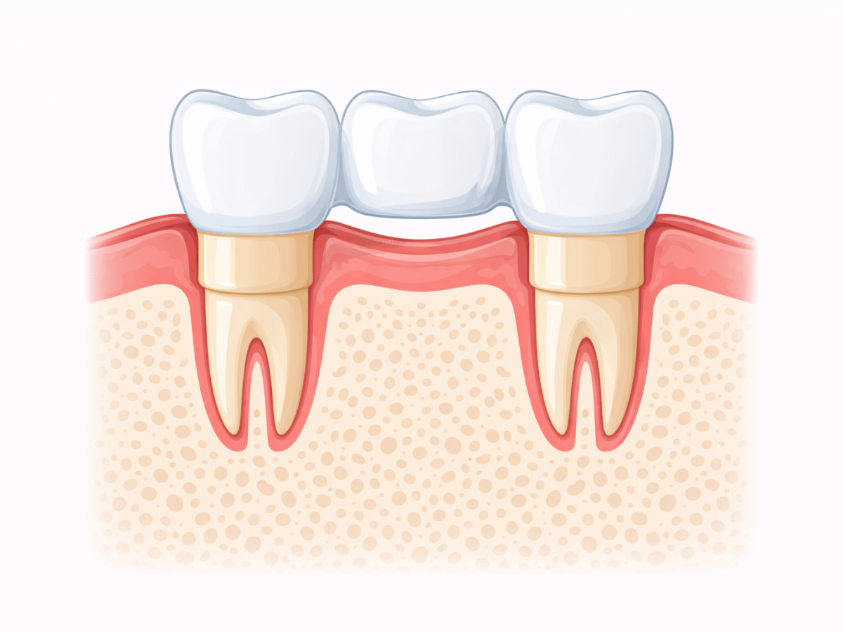 Illustration of a dental bridge supported by adjacent natural teeth to replace a missing tooth