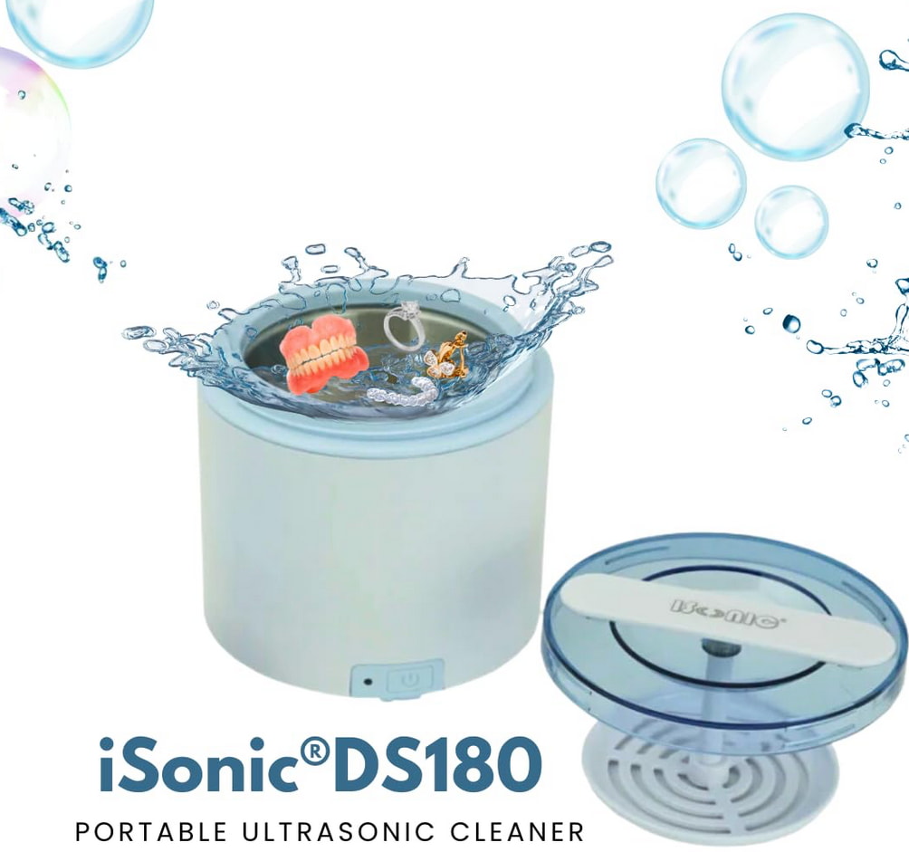 Isonic DS-80 portable ultrasonic cleaner with a sleek design, ideal for cleaning jewelry and small items efficiently. 