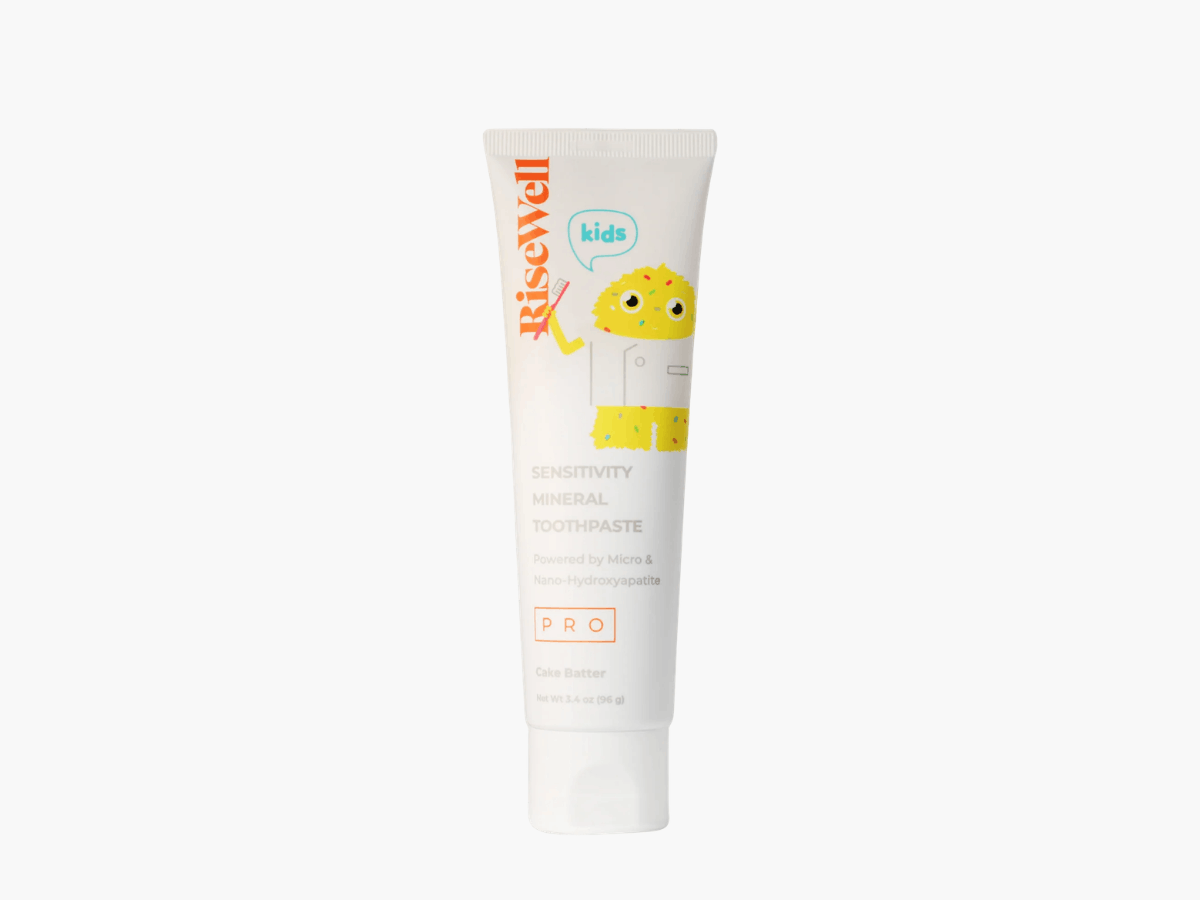 Tube of Risewell kids toothpaste for sensitive teeth with mineral formula