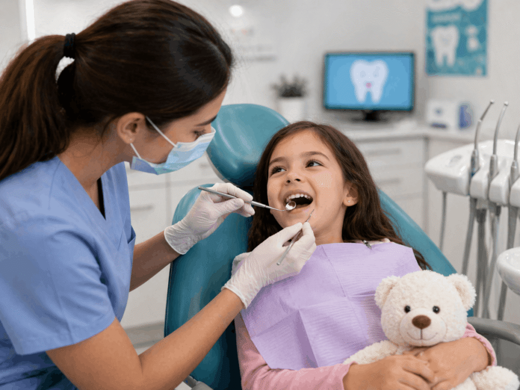 Pediatric dentist in Washington PA examining a child’s teeth during a gentle dental checkup