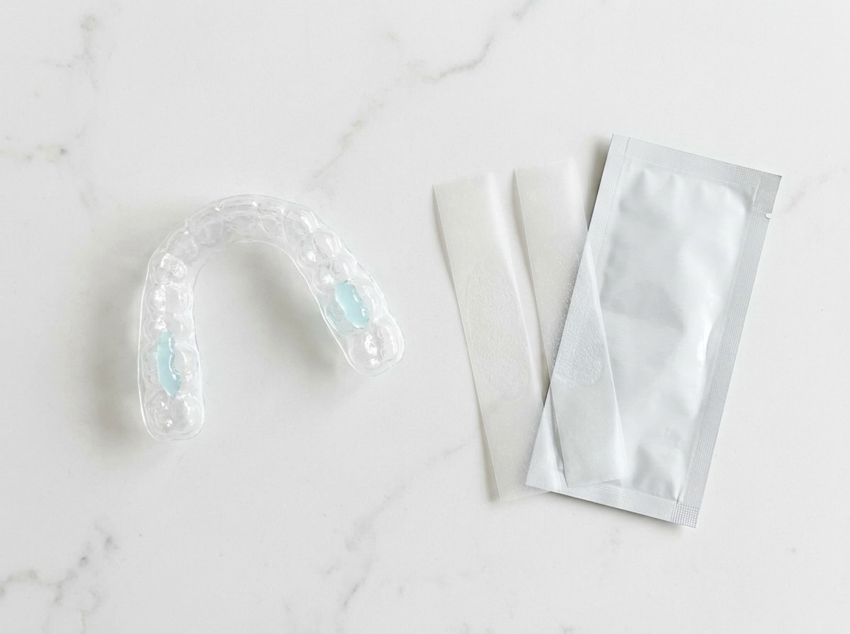 A toothbrush and a tube of toothpaste placed on a clean white surface. 