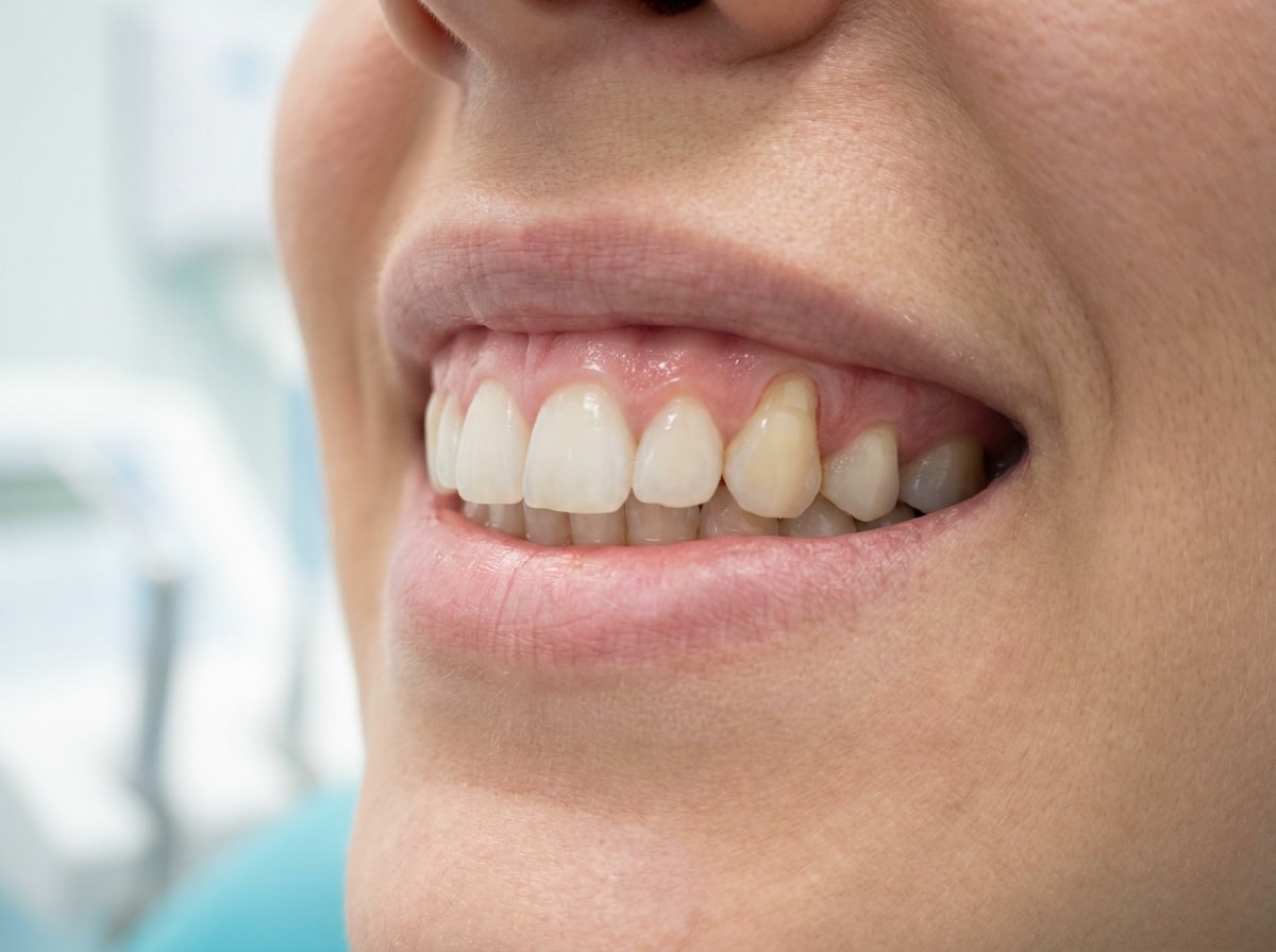 A woman smiling broadly, showcasing her teeth, exuding happiness and warmth. 