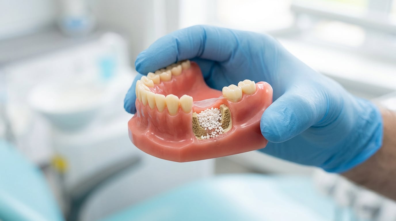 A person holds a tooth in one hand and a toothbrush in the other, demonstrating dental hygiene practices.
