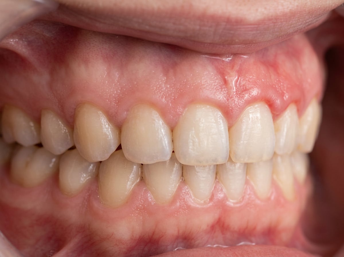 Close-up of a person's teeth showcasing a bright smile, highlighting dental health and confidence.