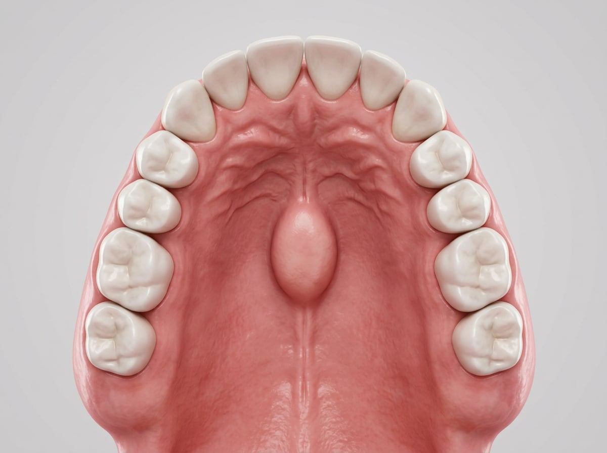 Illustration of a smooth bony bump along the middle of the hard palate