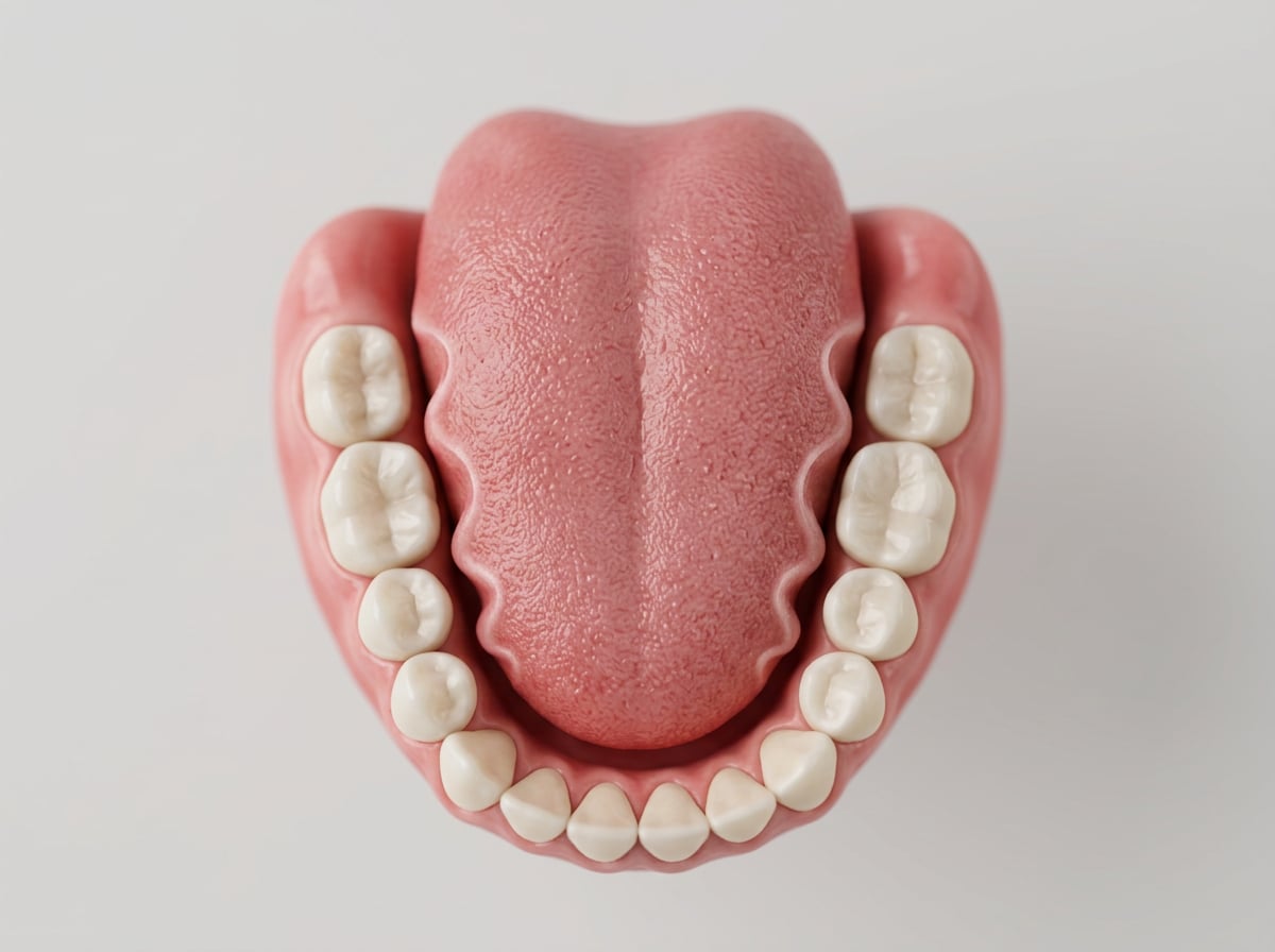 Illustration of a tongue with wavy indentations along its sides where it presses against the teeth